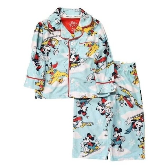 Disney 100 Retro Reimagined Size 12 Months Blue Mickey & Friends 2 Pc Pajama Set - Picture 1 of 6
